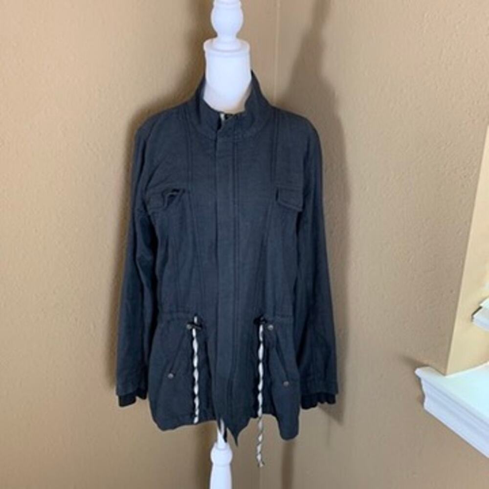 Cabi Utility Jacket Large 100% Cotton Charcoal Gray Zip Front Drawstring Waist